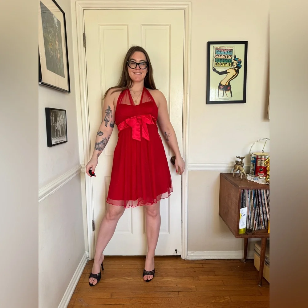Y2K Vintage Red Babydoll Dress